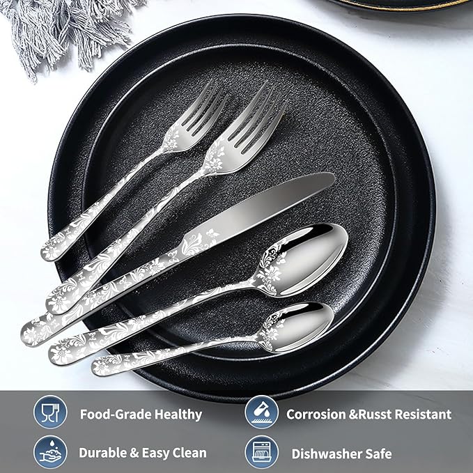 Silverware Set, 20 Piece Stainless Steel Flatware Set, Silverware Set for 4,Mirror Polished Cutlery Set, Tableware Set Includes Knife, Fork, Spoon