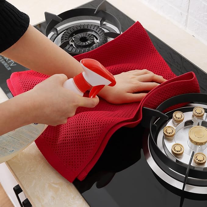Homaxy 100% Cotton Waffle Weave Kitchen Dish Towels 6-Pack, Red | 13 x 28 Inches, Ultra Soft Absorbent Dish Towels, Quick Drying Cleaning Towels