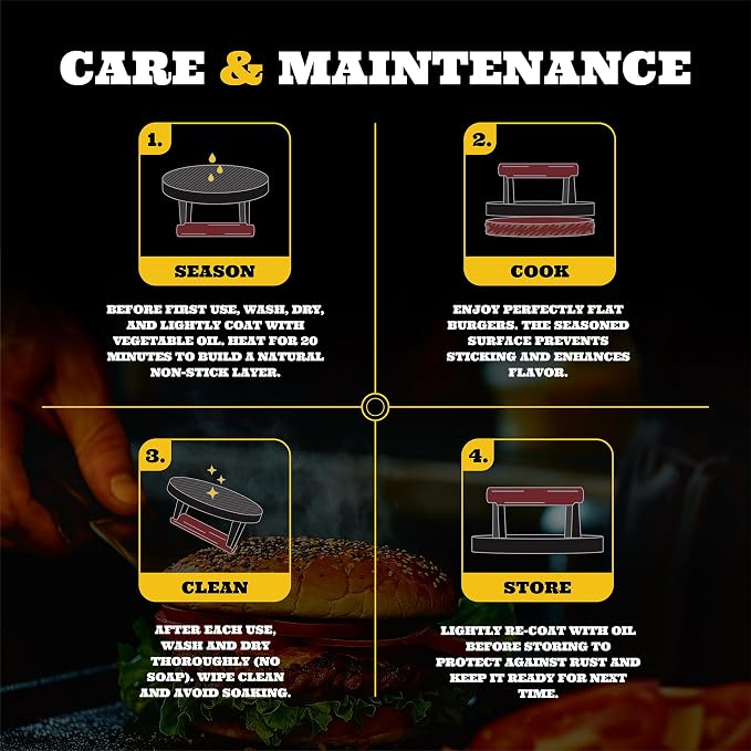 Ian's Burger Smasher 6.5", Cast Iron Smash Burger Press, Hamburger Press