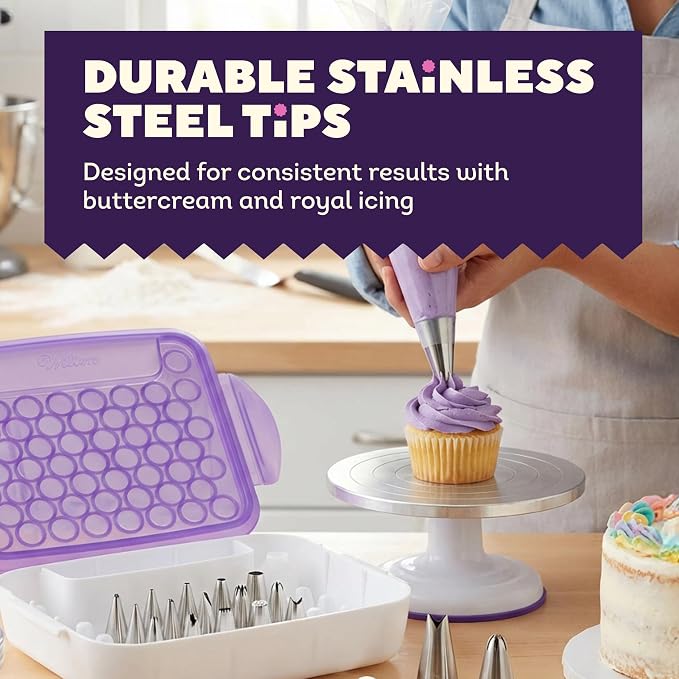 Wilton Master Cake Decorating Piping Tips Set, Cupcake Decorating, 55-Piece | 55-Piece Stainless Steel Tip Set with Storage Case for Piping Rosettes, Stars, Leaves & Borders on Cakes & Cupcakes
