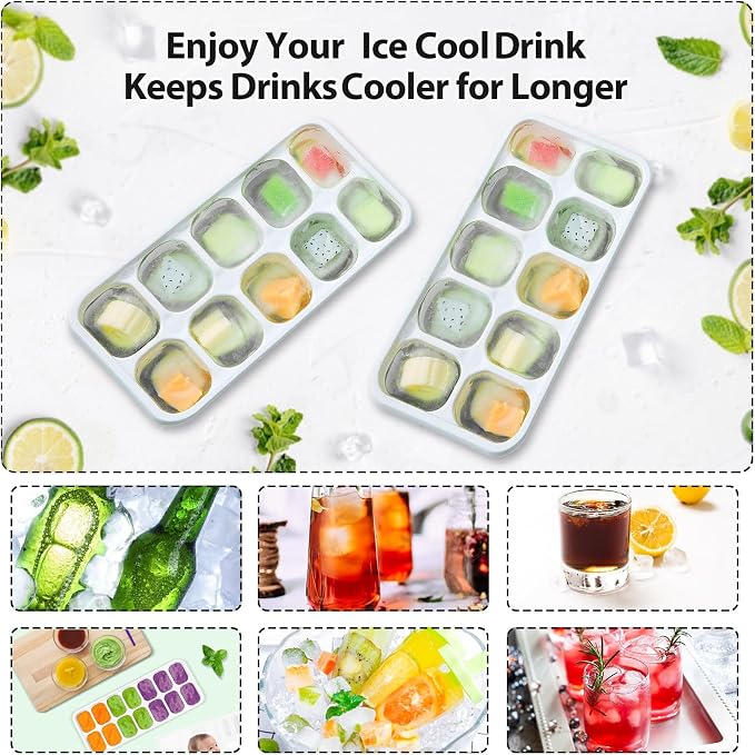 DOQAUS Ice Cube Tray with Lids, 4 Pack Silicone Ice Trays for Freezer | Stackable BPA & LFGB Safe, Easy Release for Kitchen, RV, Cocktail, Coffee, Soup & Food