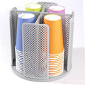 Rotating Paper Cup Dispenser, Cup Holder with 4 Compartments, Disposable Coffee Cup Dispenser Removable, Plastic Cup Storage & Lid Holder for Countertops, Kitchen, Coffee Stations (Gray)