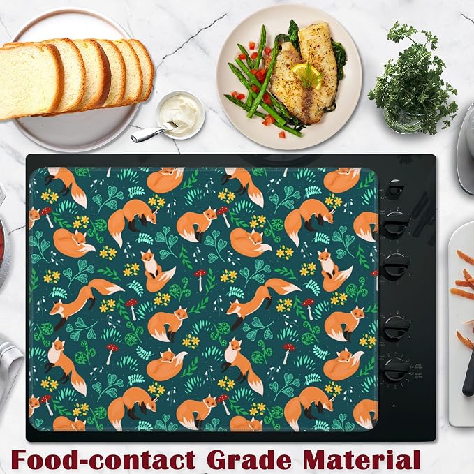 Cute Foxes Stove Top Cover Glass Cooktop Heat Resistant Cover,Mushrooms Ceramic Stove Top Covers Mat Prevents Scratching Stoves/Counter/Washer Protector, 28x20 in