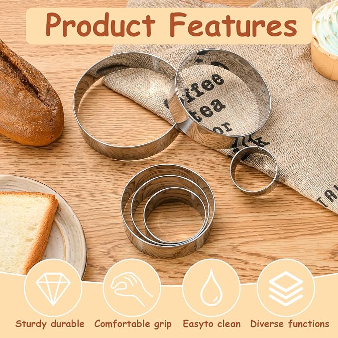 6 PCS Round Cookie Cutters (1.5,2,2.5,3,3.5,4 Inch), Stainless Steel Cookie Cutter, Kitchen Baking Utensils,Suitable for Making Cookies, Cakes, pizza and More.