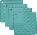 Silicone Trivets for Hot Dishes, Pots and Pans, Hot Pads for Kitchen, Teal Silicone Pot Holders Mats for Kitchen Quartz Counter Heat Resistant Mat, Flexible Table Trivet Set 4