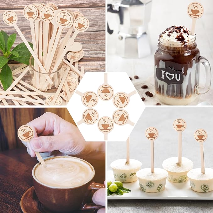 100Pcs Coffee Stirrers-5.9 Inch Natural Wooden Stir Sticks with Round Ends, Disposable Biodegradable Cafe Grade Coffee Stir Sticks Wood Beverage Mixer for Coffee Cocktails Milk Tea | Natural disposable biodegradable cafe grade coffee stir sticks