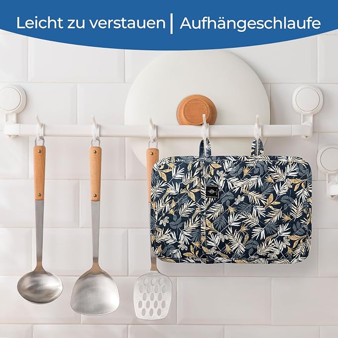 BONTHEE Pot Holders for Kitchen Heat Resistant Hot Pads for Countertops Oven Pot Holders Cotton Potholders for Kitchen Cooking Baking (Blue Leaves)