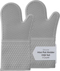 Restaurantware 2-Piece Silicone Oven Mitts Set 1 Case of 13.98 x 7.28 x 1.57 Inches Cotton Lined Heat Resistant Gloves, Slip-Resistant Waterproof Oven Gloves, Gray Cooking Mitts for Baking and BBQ