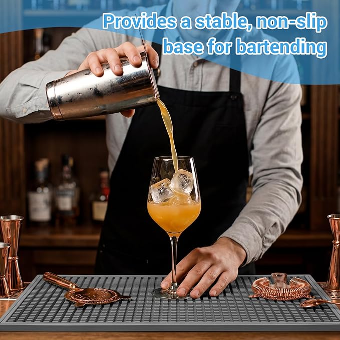 ZJWZLG Bar Mat - Premium 18"X12" Rubber Bar Mats for Countertop, Non-slip Dish Drying Pad & Bartender Mat with for Fast Drying, Ideal Bar Tools for Home Bar, Cocktail Set, And Kitchen Use(Grey)
