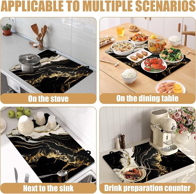 Black Gold Marble Stove Top Covers for Electric Stove, Electric Gas Stove Pad Heat Resistant Range Cooktop Protector for Home Decor Kitchen 28"x20"