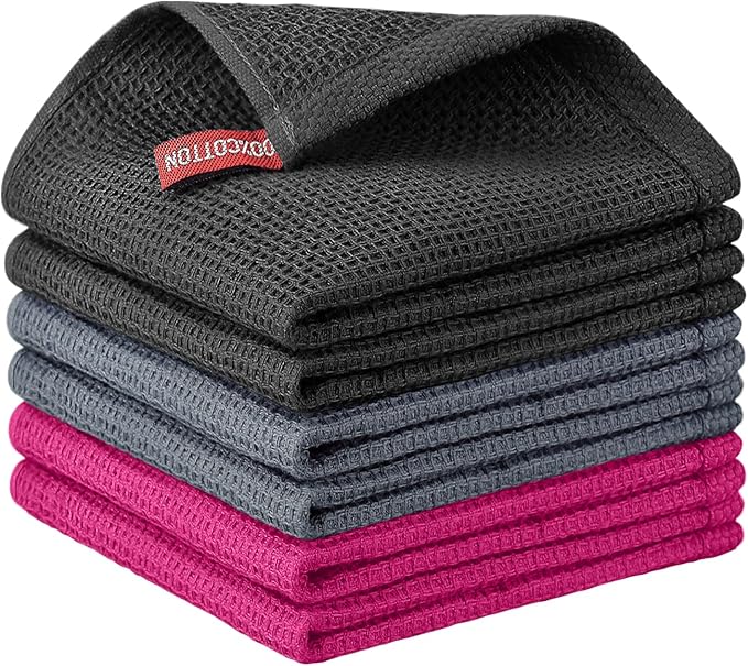 Nialnant 6 Pack Kitchen Towels, 100% Cotton, 12x12 Inches | Dish Cloth for Washing Dishes, Absorbent Quick Drying Dish Rags, Multipurpose Cleaning Rags