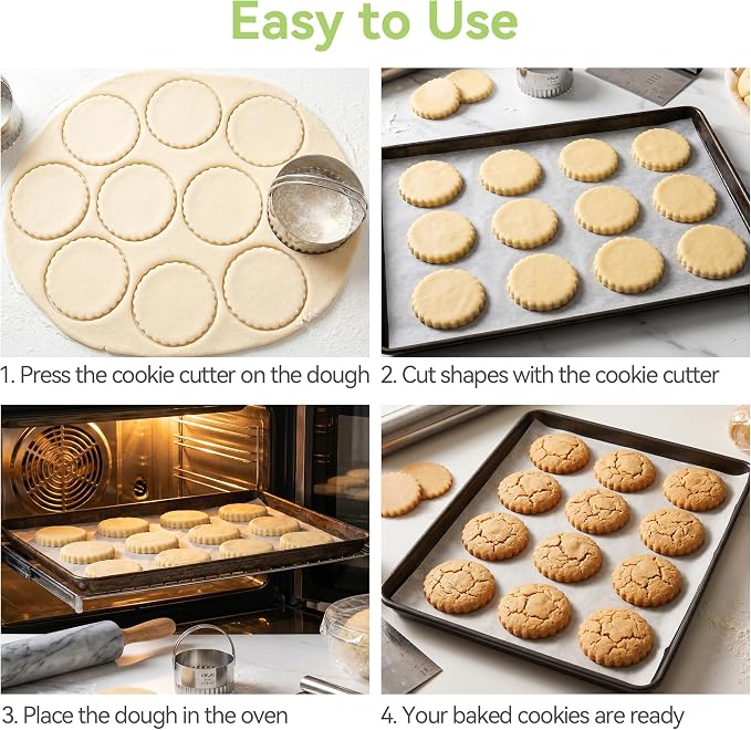 USLAI Biscuit Cutter Set (1.75, 2, 2.5, 2.75, 3.25 Inch) | Food-Grade Stainless Steel, Fluted Cookie Cutter with Handle, Professional Kitchen Baking Dough Tools