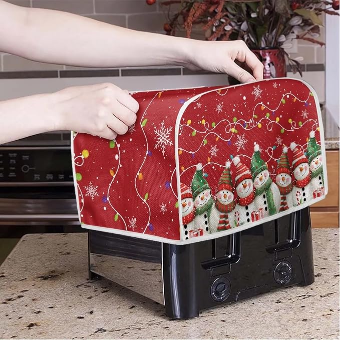 Christmas Toaster Cover 2 Slice Bread Toaster Oven Dustproof Cover, Snowman Pattern Waterproof Kitchen Small Appliance Cover Home Kitchen Accessories Xmas Decor