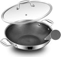 LOLYKITCH Hybird Nonstick Wok Pan with Lid | 12-Inch | Rivented Handle | Non Toxic | Tri-Ply Stainless Steel | Ceramic Coating | Stir Fry Pan | Induction Compatible | Dishwasher & Oven Safe