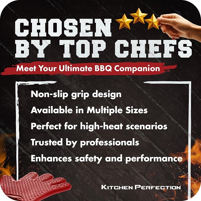 KITCHEN PERFECTION S Silicone Smoker BBQ Gloves - Heat Resistant Oven Mitts | Waterproof, 5-Finger Design For A Better Grip, for Pitmasters, Meat Smoking, Grilling, Cooking, Frying Turkey | Grill Gift