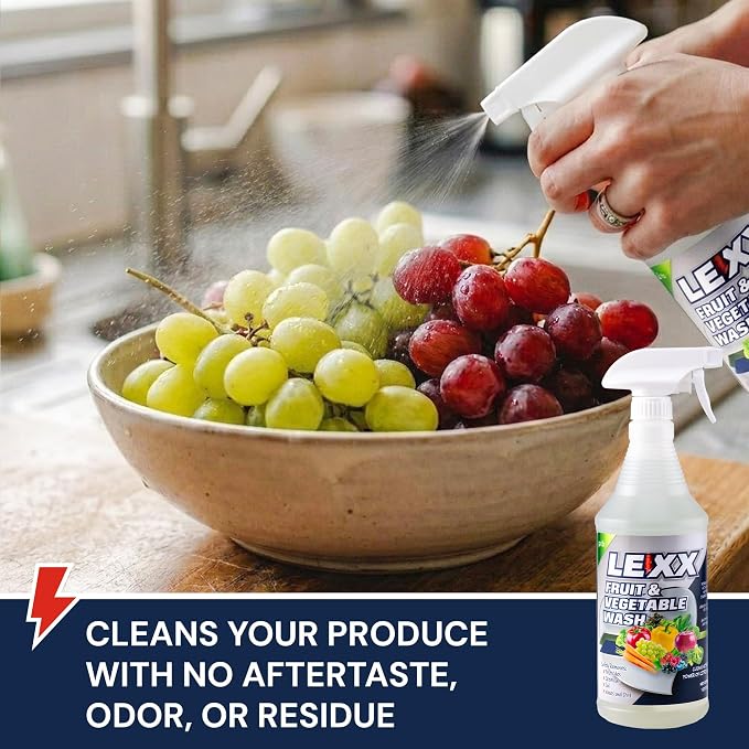 LEXX® Fruit & Vegetable Wash Spray, Removes Pesticides & Wax, 32 oz | Citric acid based rinse for produce, leafy greens, berries and root crops. Food safe, no aftertaste, no residue. Made in USA.