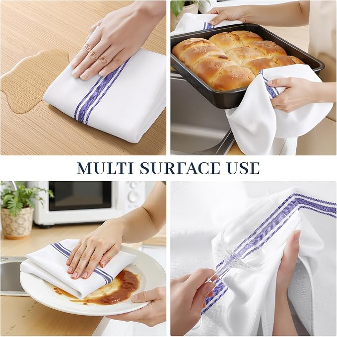Homaxy 100% Ring Spun Cotton Kitchen Towels 8 Pack, Blue Stripe | 15 x 25 Inch, Highly Absorbent Dish Towels for Kitchen Drying, Reusable Cleaning Cloths, Soft Tea Towels with Hanging Loop