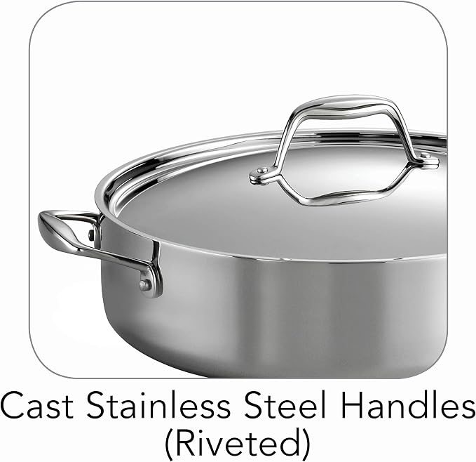 Tramontina Signature Tri-Ply Clad Stainless Steel 6-Quart Saute Pan | Induction-Ready Cooking Pan, Dishwasher-Safe, NSF-Certified, Made in Brazil