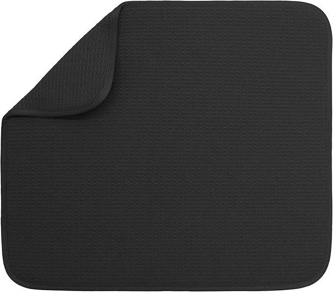 S&T INC. Dish Drying Mat, 16" x 18", Large, Black | Absorbent Microfiber, Kitchen Counter Mat for Dishes, Utensils, Pots and Pans, Machine Washable