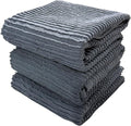 Slate Blue Gray Kitchen Hand Dish Towels, Set of 3, 100% Cotton, 18" x 28" | Terry Loop Ribbed Textured, Soft & Absorbent Cleaning Cloth, Quick Dry, Multipurpose for Everyday Use