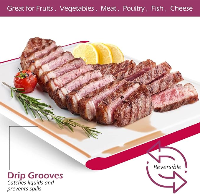 Extra Large Plastic Cutting Board for Kitchen - Red 18-Inch Dishwasher Safe Chopping Board, Reversible Cutting Board with Juice Groove + Non Slip Feet for Meat, Fruit, Vegetables by Belwares