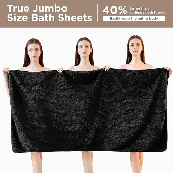8 Piece Bath Towels Set, 2 Oversized 35 * 70 in Bath, 2 Hand, 4 Wash | Luxury Soft Microfiber, Super Absorbent Thick, Quick Dry, Shower Towels for Bathroom, Spa & Hotel, Black
