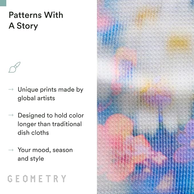 GEOMETRY Kitchen Dish Cloths - Spring & Summer Collection - Premium Dishcloths with Geoweave - Absorbent & Fast Drying Kitchen Towels - Soft Floral, 10" x 10" - 3-Pieces