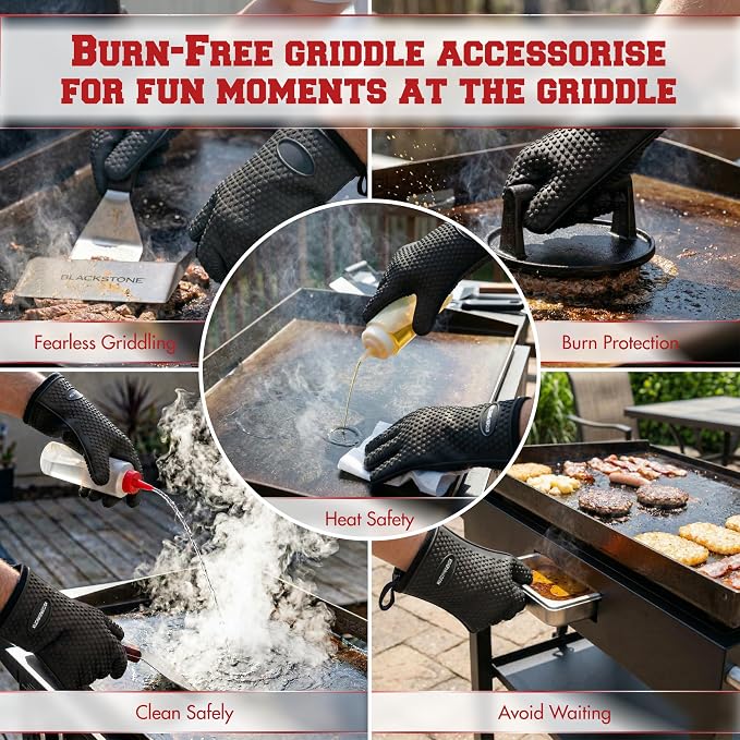 KITCHEN PERFECTION XL Silicone Griddle Gloves - Heat Resistant Oven Mitts | Waterproof, 5-Finger Design For A Better Grip, Best Griddle Grilling Accessories, Compatible with Blackstone, Weber & More