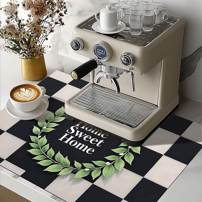 HOMETITUTE Sweet Home Stove Top Cover 28x20 Black White Checker Diatomite Mat