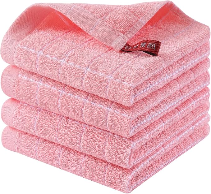 Homaxy 100% Cotton Terry Kitchen Dish Cloths, 4 Pack, Pink | Ultra Soft and Absorbent Dish Towels for Kitchen, Suitable for Drying and Washing Dishes