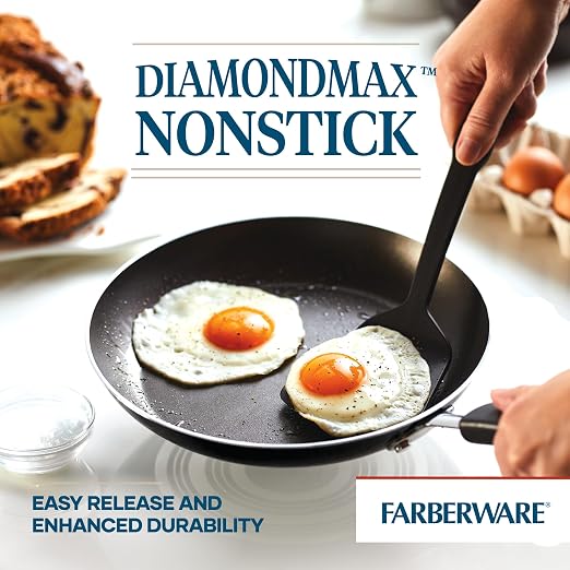 Farberware Cookstart Aluminum DiamondMax Nonstick Cookware Set, Kitchen Essentials, 15-Piece, Black