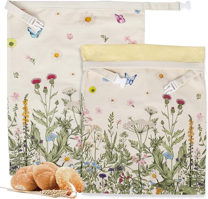 Reusable Beeswax Bread Bags for Homemade Bread & Sourdough, 2-Pack XL Airtight Food Storage Bags, Organic Cotton Linen Covers - Freezer-Friendly Freshness Preservation Keeps Fresh Longer