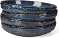 Pasta Bowls, 50oz Large Salad Serving Bowls, 9.75'' Plates Bowl Set of 4, Big Ceramic Soup Bowl for Kitchen, Embossment Shallow Dinner Bowl, Microwave Dishwasher Safe, Damask Floral, Blue