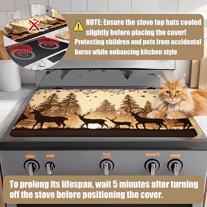 Forest Deer Stove Top Covers for Electric Stove, Wild Animals Electric Gas Stove Pad Heat Resistant Range Cooktop Protector for Home Decor Kitchen 28"x20"