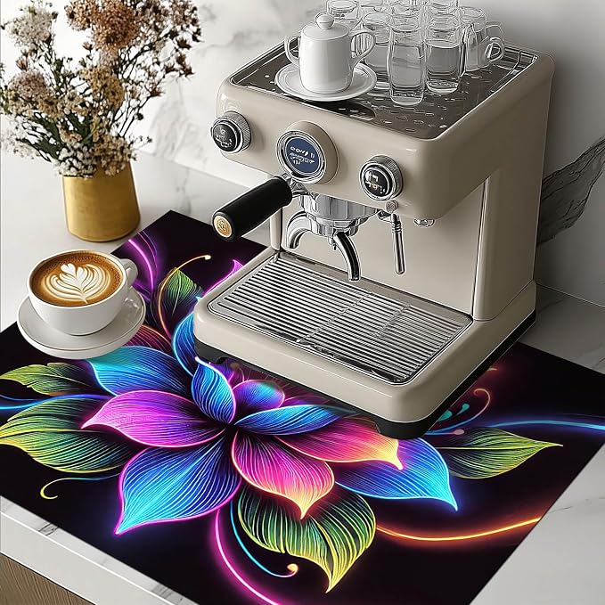 HOMETITUTE Neon Flower Stove Top Cover 28x20 Vibrant Diatomite Mat