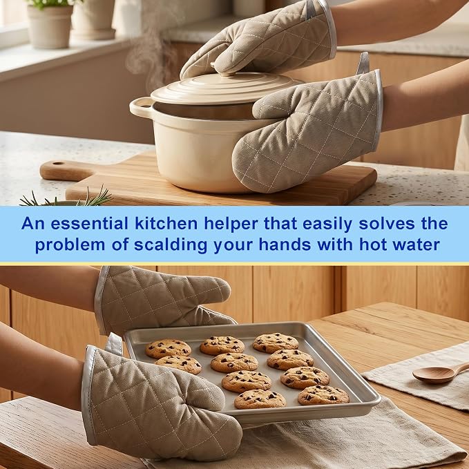 ARCLIBER Grey 9" Quilted Oven Mitts 1 Pair Heat Resistant Kitchen | Quilted Lining, 1 Pair, Heat Resistant, Classic, Cotton Blend, Cooking, Baking, Grilling, Non-Slip Grip