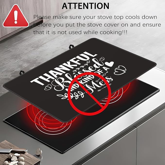 Thankful Blessed and Kind of a Mess Stove Top Cover for Electric Stove,Extra Thick Natural Rubber Glass Top Protector,Prevents Scratching,Expands Usable Space 28 x 20