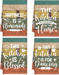 4 Pcs Vintage Kitchen Towels Absorbent Happiness Dish Towels Gift | Heart of the Home Quote Hand Tea Dishcloths with Hanging Loop for Home Housewarming Gift Funny Kitchen Decor Accessories