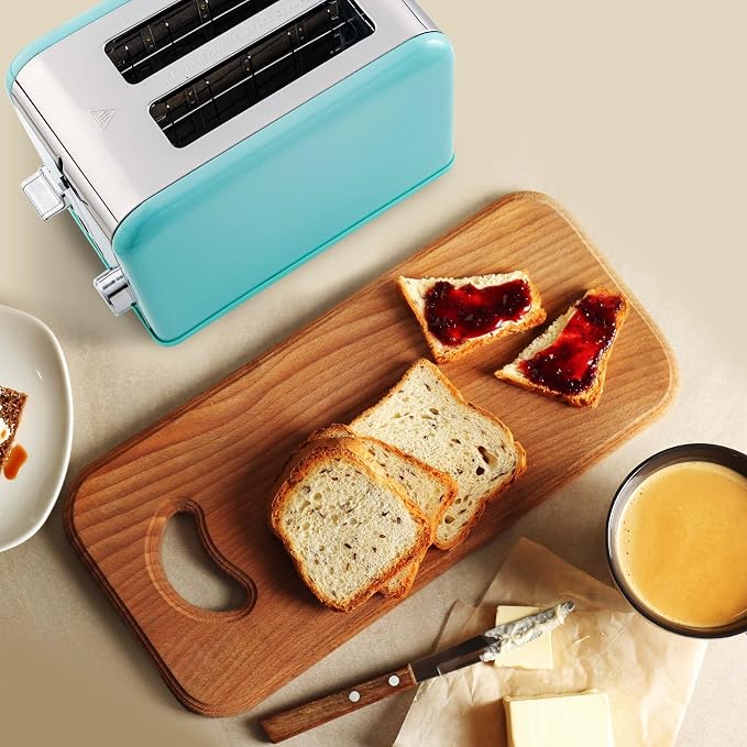OVENTE 2-Slice Electric Toaster, 825W 6 Browning Setting, Turquoise TS2450T | Perfect for Bagel, and Defrost, with Cancel Functions, Extra-Wide Slots, Stainless Steel Retro Countertop Design