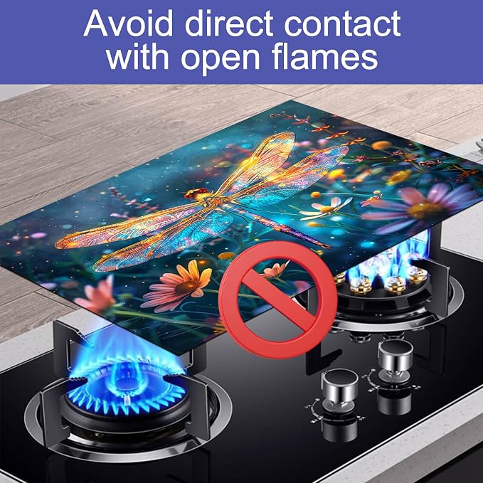 HOMETITUTE Dragonfly Stove Top Cover 28x20 Glowing Wings Diatomite Mat