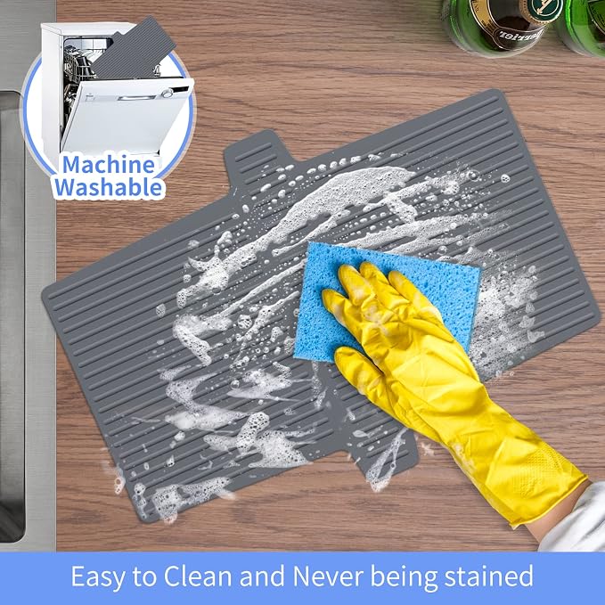 Bligli Silicone Sink Divider Mat, Large Durable Sink Saddle Pad with No Suction Cup, Kitchen Divided Sink Protector Mat for Glassware Dishes, Easy to Clean and No Smell, 12.8" x 17.6" (Grey,1 PACK)