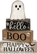 Lineshading 4 Pcs Halloween Table Decor Surprised Ghost Tiered Tray Decor | Stacked Blocks with Ghost, Rustic Wood, For Tabletop Shelf Mantel, Halloween Farmhouse Home Styling, Gift Ready