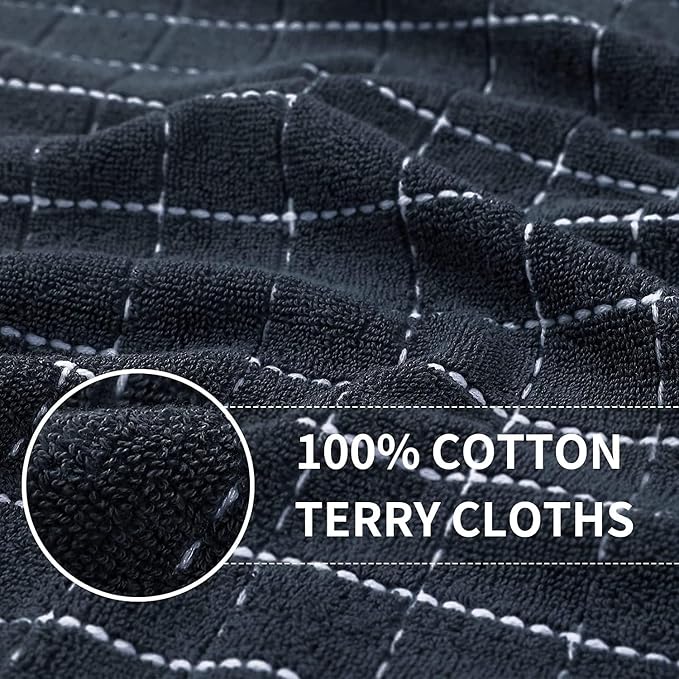 Homaxy 100% Cotton Terry Kitchen Towels, 12 Pack, Dark Grey | Ultra Soft and Absorbent Dish Towels for Kitchen, Suitable for Drying and Washing Dishes
