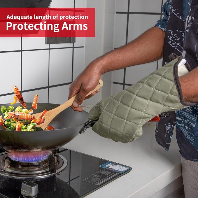 ARCLIBER 15" 425°F Terry Oven Mitts Quilted Heat Resistant Kitchen | Quilted Lining, 1 Pair, Heat Resistant, Classic, Cotton Blend, Cooking, Baking, Grilling, Non-Slip Grip