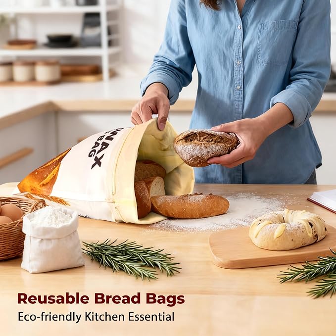 OHIYO Beeswax Bread Bags for Homemade, Reusable Natural Beeswax Sourdough Bread Bags Freshness Keeper for Homemade, Bakery Essentials, Bread Box (2 Pack)