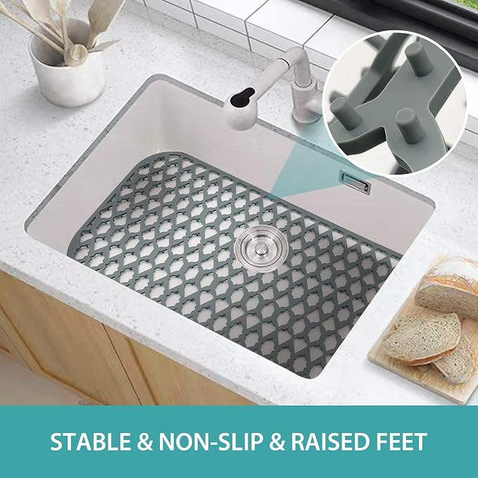 SAMSIER Sink Protectors for Kitchen Sink, Large Silicone Mats Grid for Bottom of Farmhouse (30”x14”)