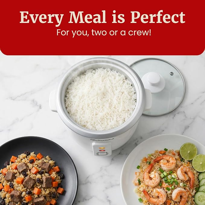 Elite Gourmet ERC-003X Rice Cooker, Keep Warm, White, 6 Cups Cooked | 3 Cups Uncooked - Also Makes Soups, Stews, Grains and Hot Cereals for Versatile One-Pot Meals