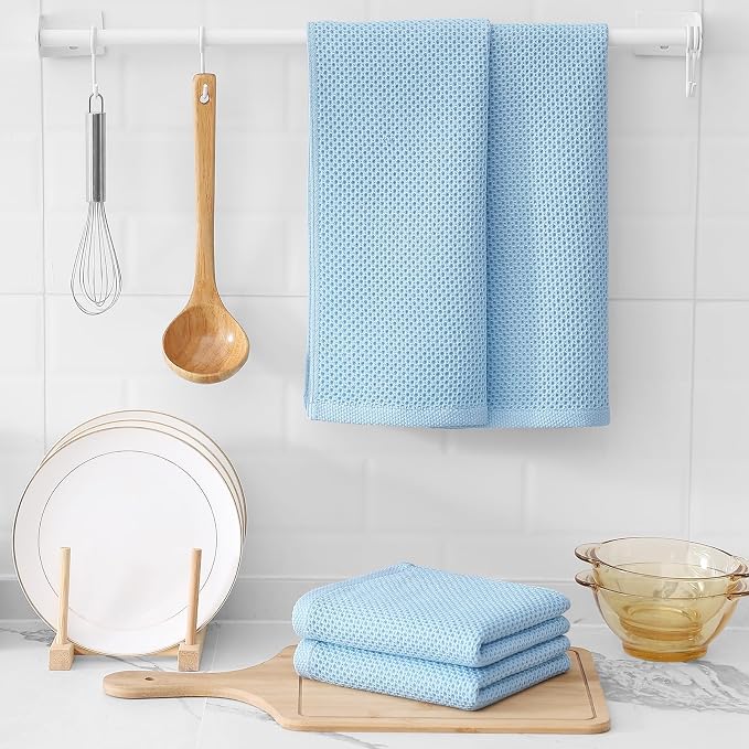 Kitinjoy 100% Cotton Waffle 12-Pack Kitchen Towels, 13" x 28", Sky Blue | Super Soft, Ultra-Absorbent, Fast Drying, lightweight, Quick Drying Kitchen Hand Towels