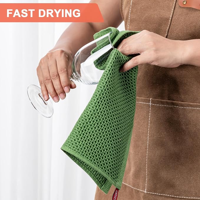 Kitchen Towels 8-Pack Kitchen Dish Cloths,100% Cotton,12x12 In,Grass Green | Towels Waffle Weave,Ultra Soft Absorbent, Quick Drying