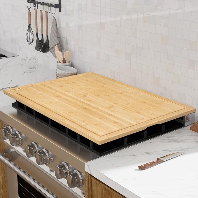 36"x24" Bamboo Cutting Board - 4XL Extra Large Butcher Block with Non-Slip Juice Groove & Handle, Multi-Functional Stove Cover/Charcuterie Board for Kitchen, BBQ, RV (1.25" Thick, Natural)